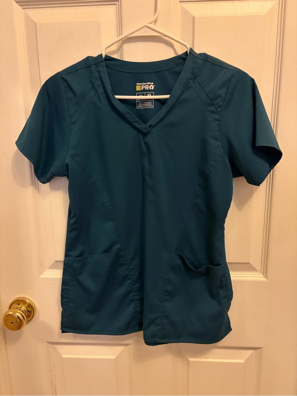 WonderWink Teal V-Neck Short Sleeve Scrub Top